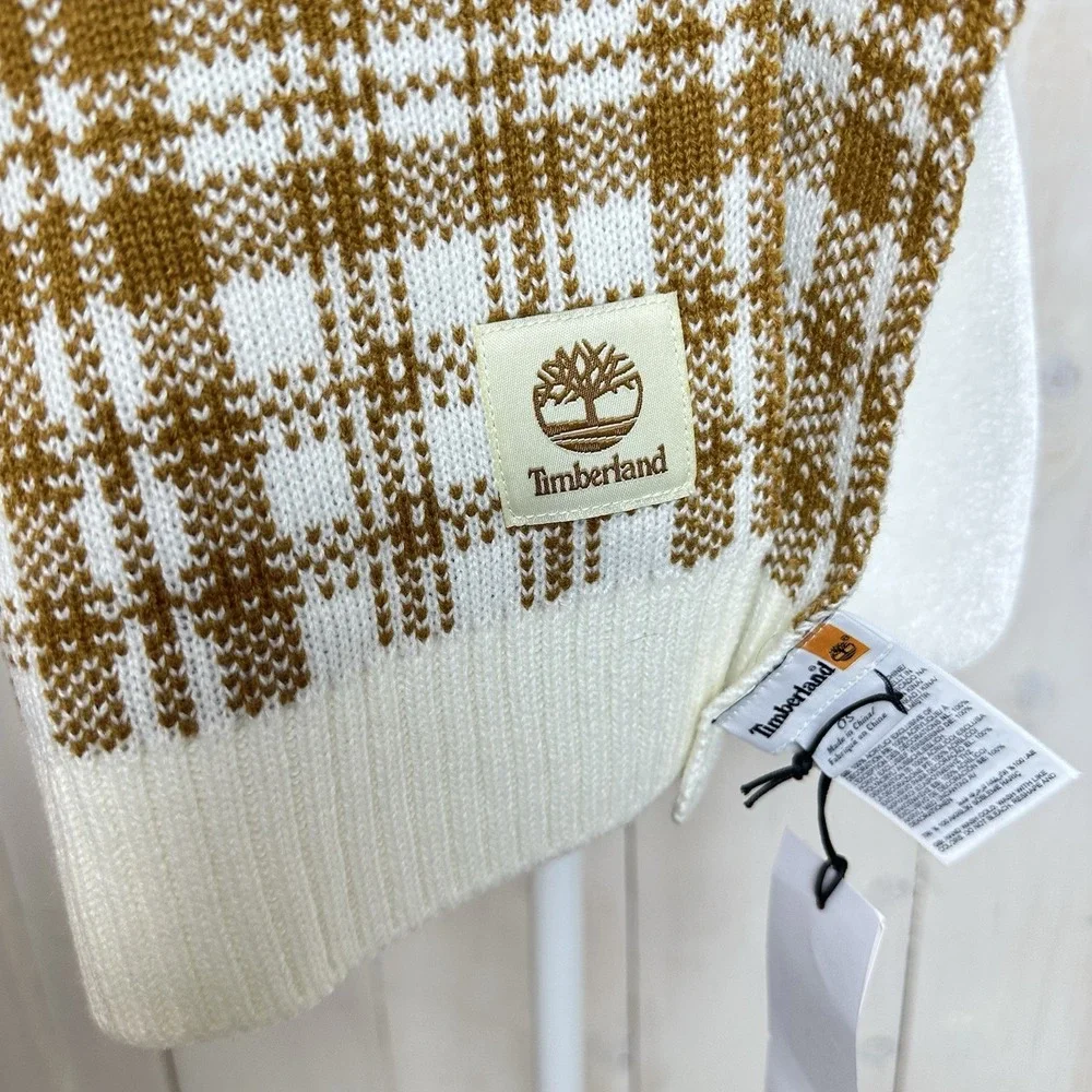 Timberland Houndstooth Plaid Scarf Brown & Cream New‎ NWT